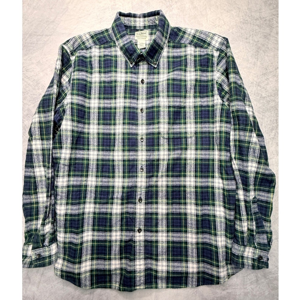 LL‎ Bean Mens sz XL Flannel Shirt Plaid Cotton Traditional fit outdoor preppy